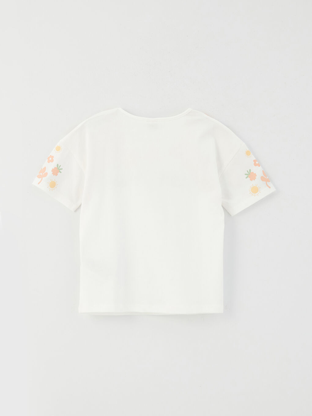 Ekru Bisiklet Yaka Baskılı Kısa Kollu Kız Çocuk Tişört-1