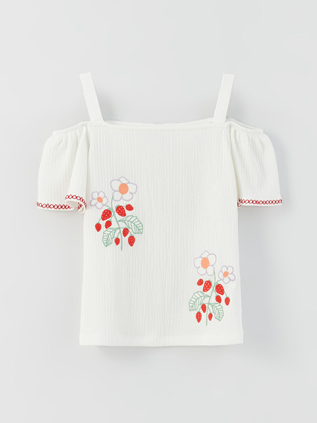 Beyaz Kayık Yaka Kısa Kollu Kız Çocuk Tişört-2