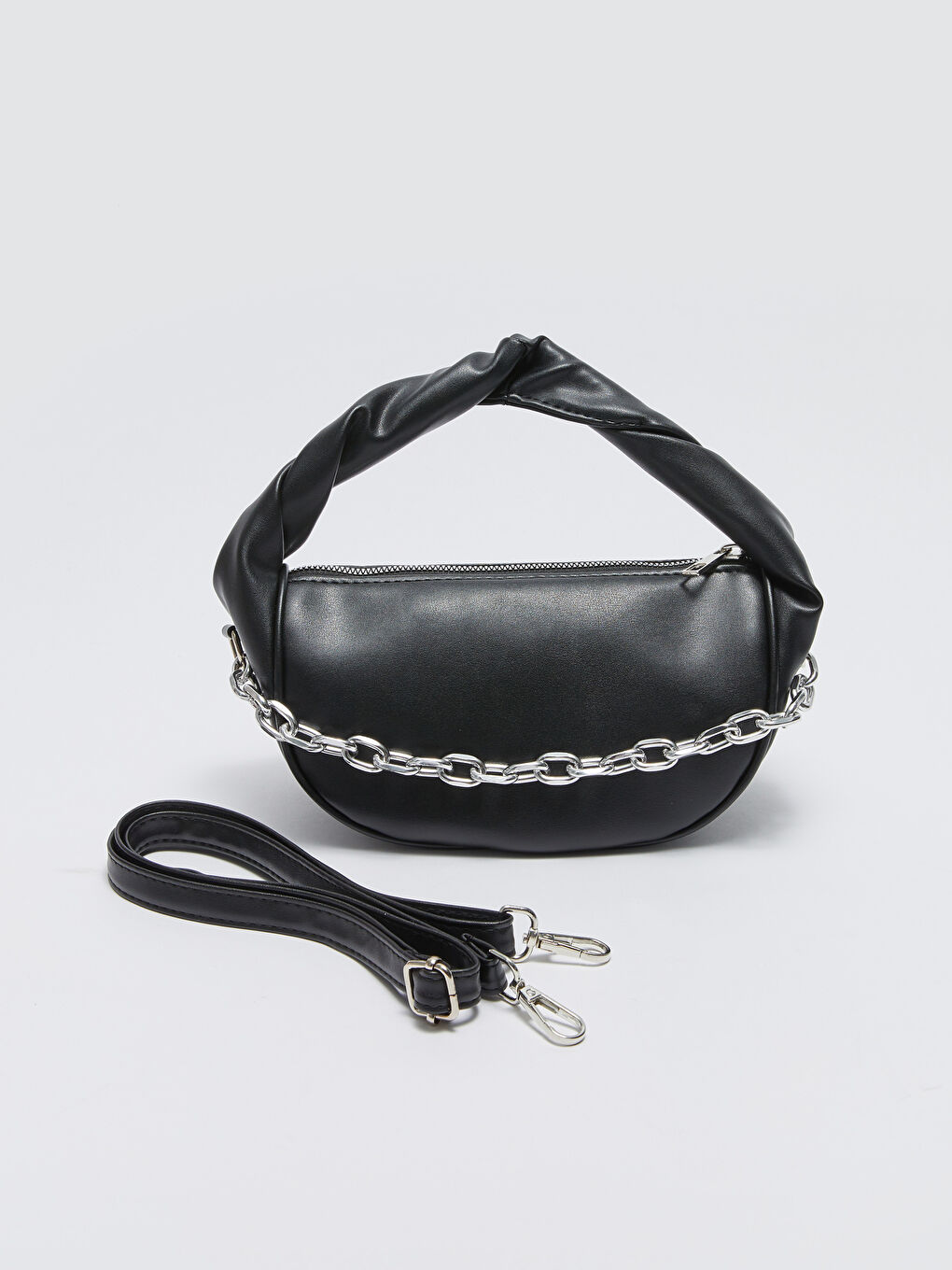 Siyah Deri Görünümlü Kadın Kol Çantası-3