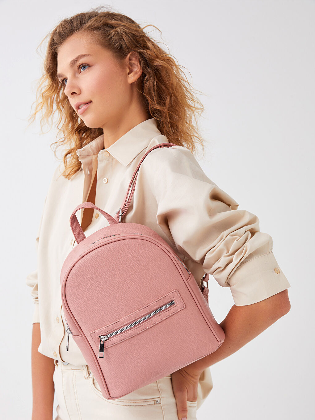 LCW ACCESSORIES Pembe Deri Görünümlü Kadın Sırt Çantası