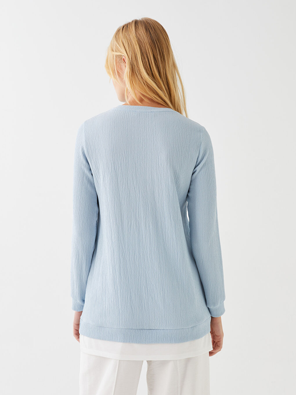 تونيك سادة بياقة دائرية بأكمام طويلة للسيدات-4