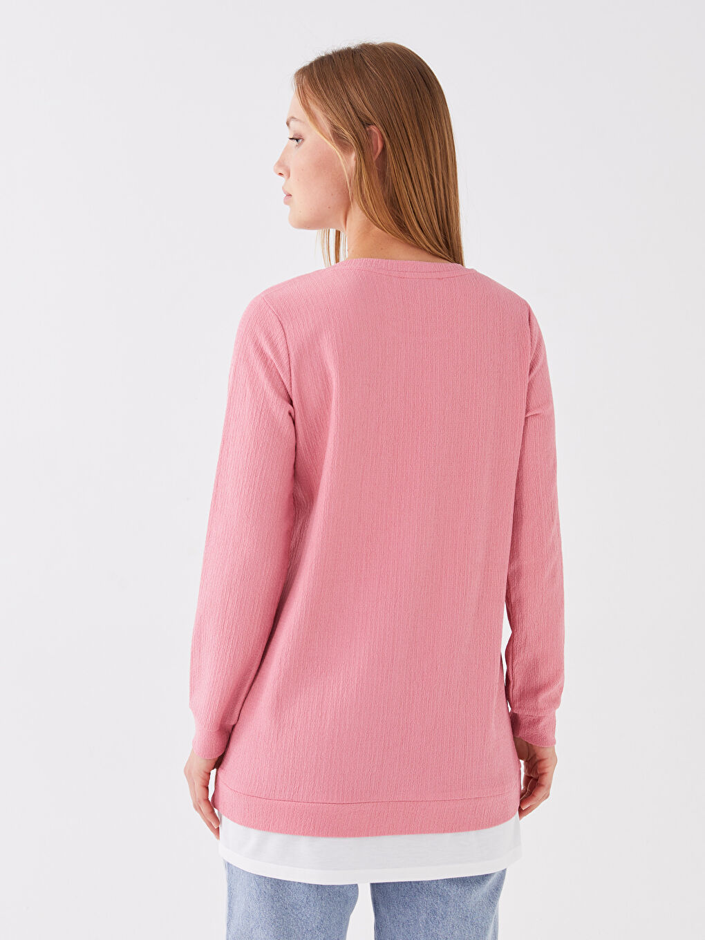 Crew Neck Plain Long Sleeve Women's Tunic-3