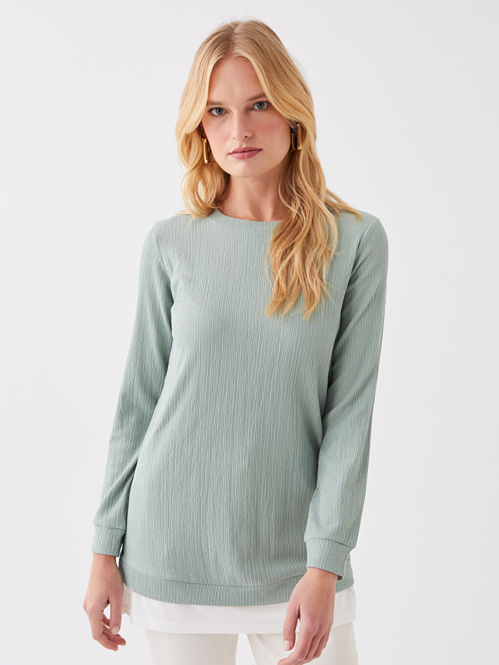 Crew Neck Plain Long Sleeve Women's Tunic-1
