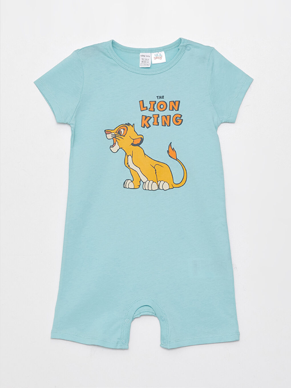 LCW baby Turkuaz Bisiklet Yaka Kısa Kollu Aslan Kral Baskılı Erkek Bebek Tulum 2'li - 1