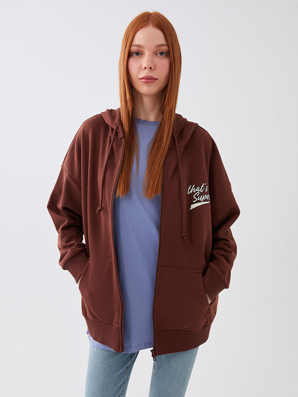 Hooded Printed Long Sleeve Oversize Women's Sports Cardigan-1