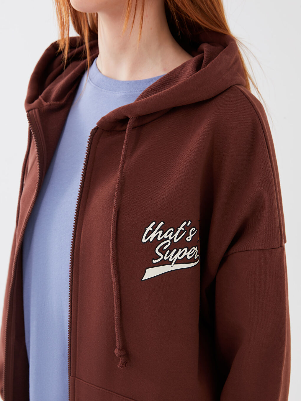 Hooded Printed Long Sleeve Oversize Women's Sports Cardigan-3