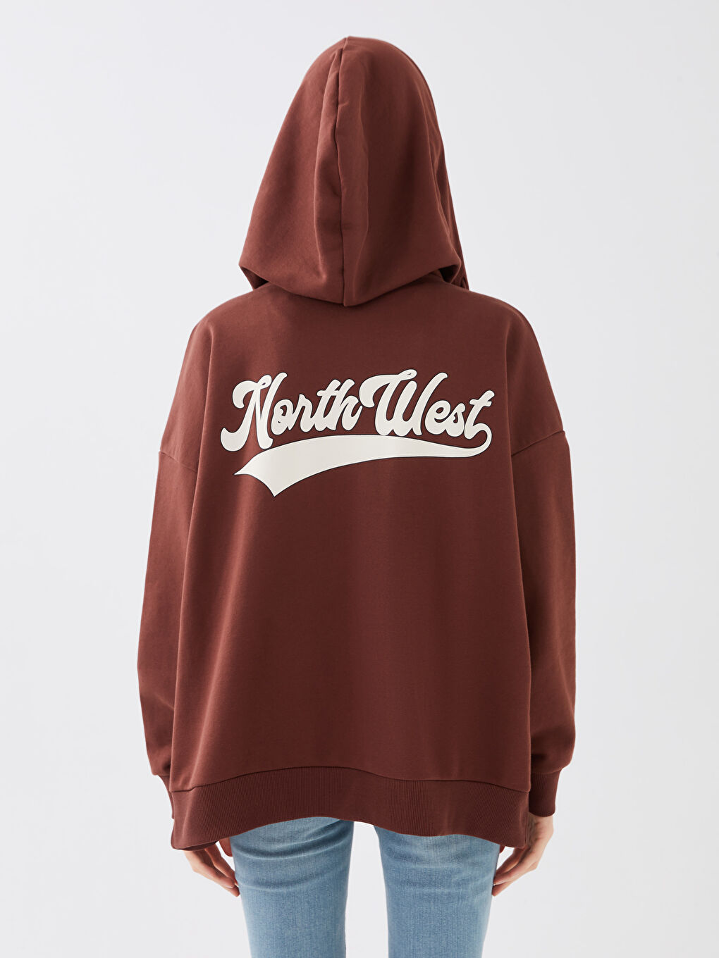 Hooded Printed Long Sleeve Oversize Women's Sports Cardigan-4