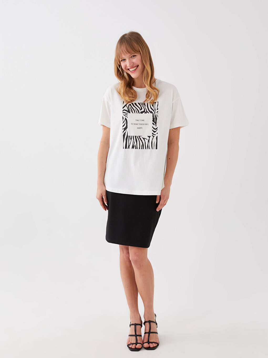 Women's Crew Neck Printed Short Sleeve T-Shirt-2