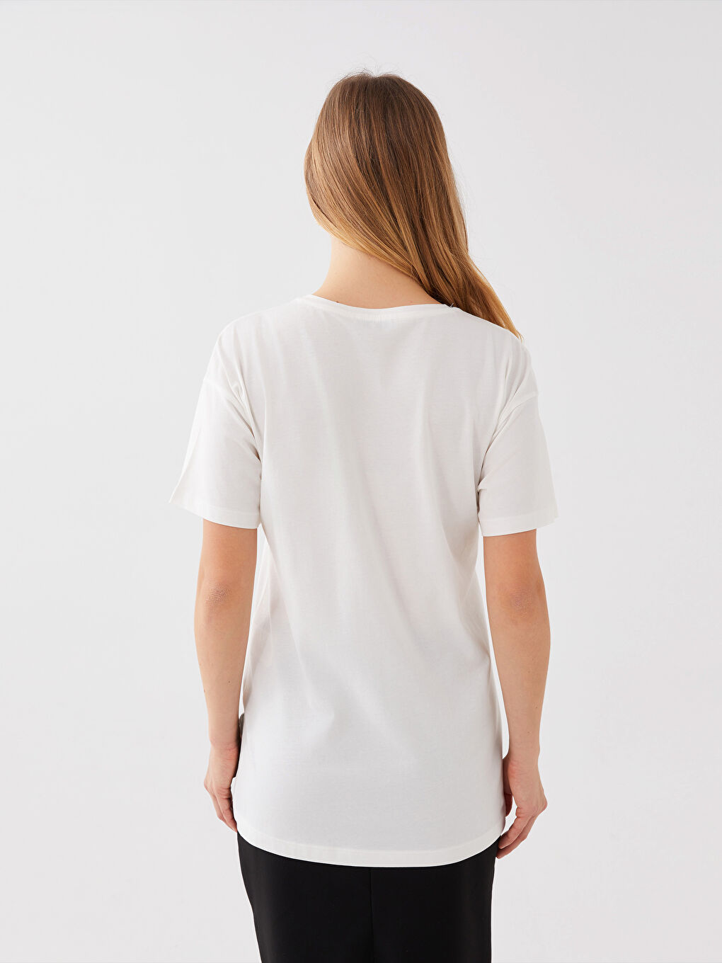 Women's Crew Neck Printed Short Sleeve T-Shirt-4