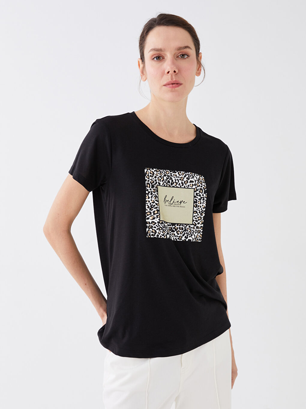 Crew Neck Printed Short Sleeve Women's T-Shirt-1