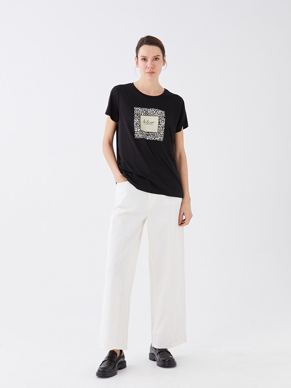 Crew Neck Printed Short Sleeve Women's T-Shirt-2