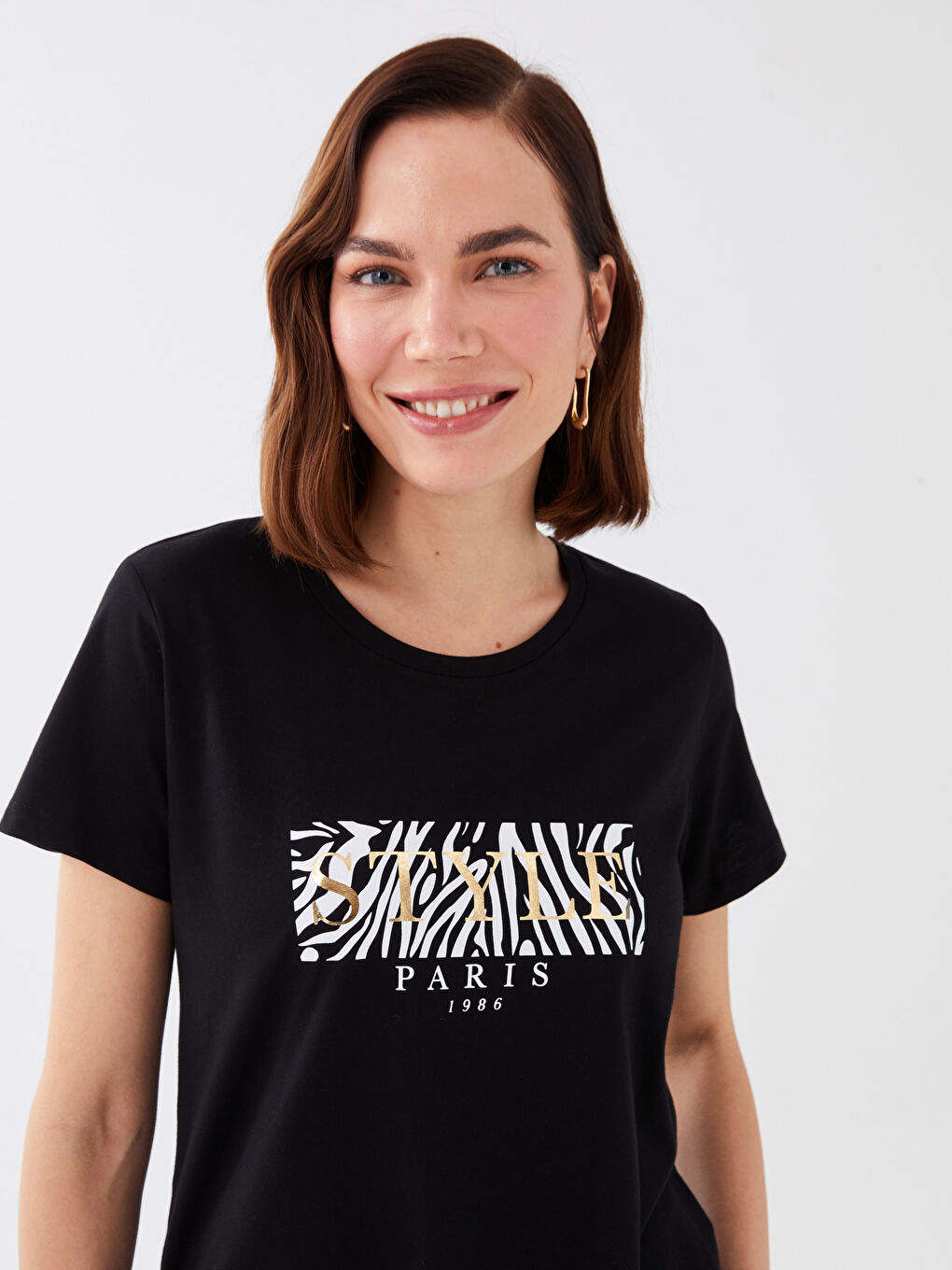 Crew Neck Printed Short Sleeve Women's T-Shirt-1