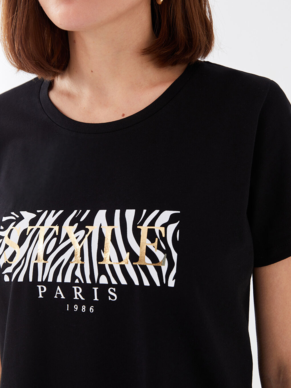 Crew Neck Printed Short Sleeve Women's T-Shirt-3