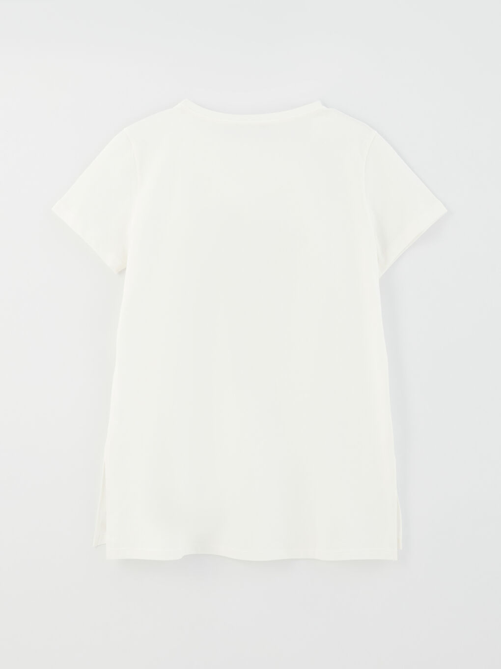 Ekru Bisiklet Yaka Baskılı Kısa Kollu Kadın Tişört-6