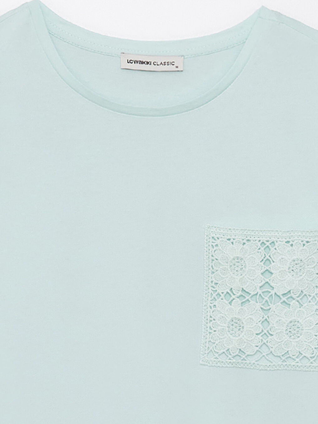 Turkuaz Kadın Bisiklet Yaka Nakışlı Tişört-7