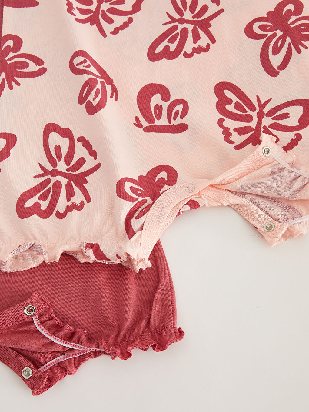 Pembe Bisiklet Yaka Kız Bebek Tulum 2'li-3