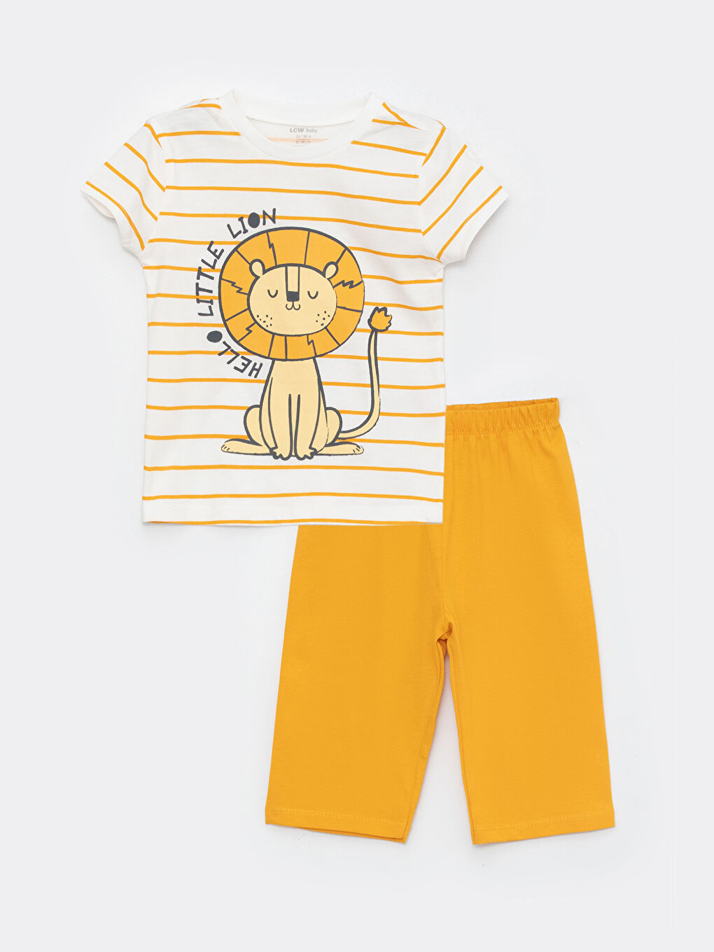 Ekru Bisiklet Yaka Kısa Kollu Baskılı Erkek Bebek Pijama Takım