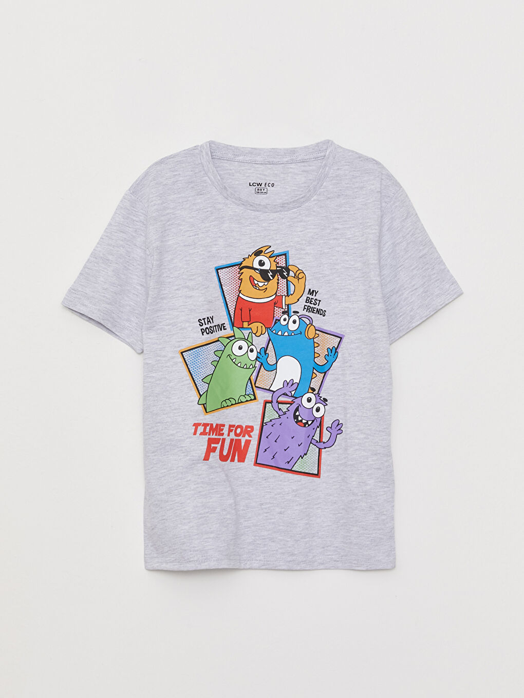 Gri Bisiklet Yaka Baskılı Kısa Kollu Erkek Çocuk Tişört