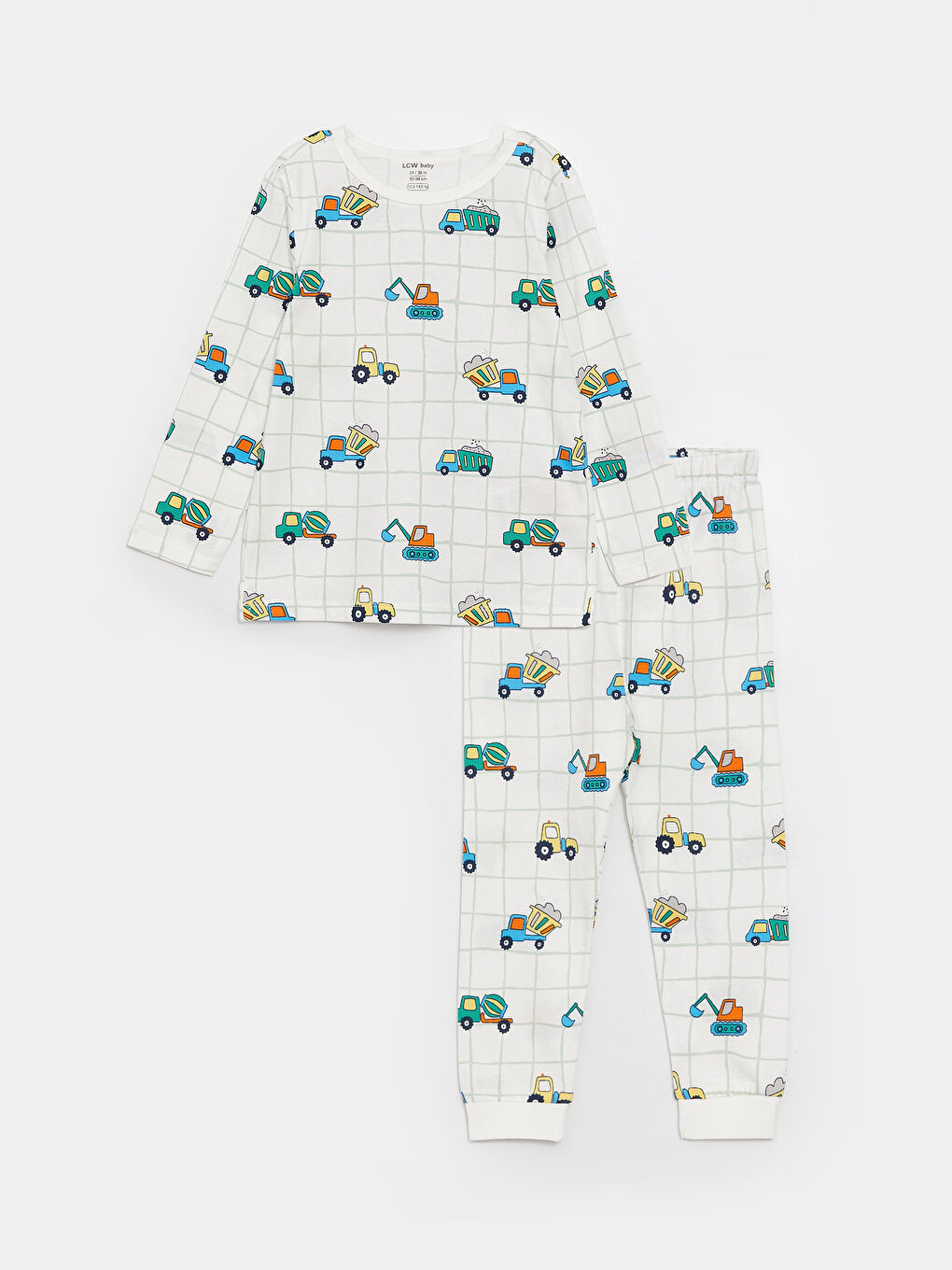 Ekru Bisiklet Yaka Uzun Kollu Erkek Bebek Pijama Takımı