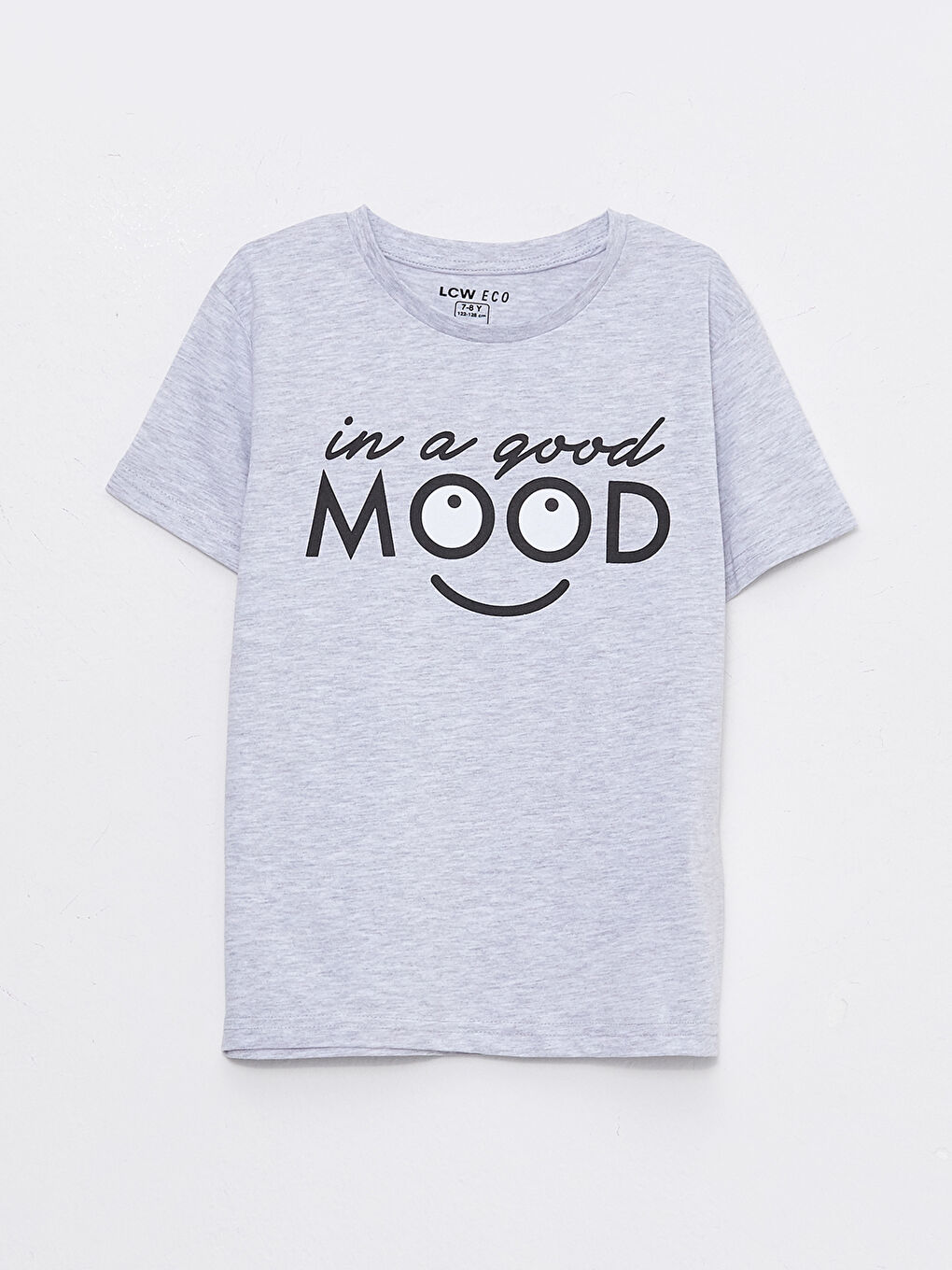 Gri Bisiklet Yaka Baskılı Kısa Kollu Erkek Çocuk Tişört