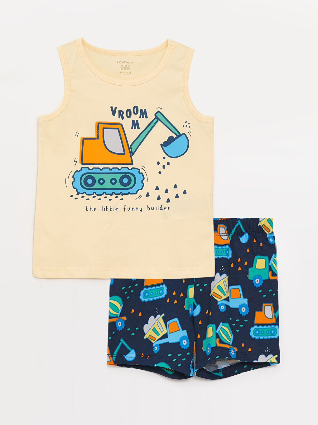 LCW baby Crew Neck Printed Baby Boy Undershirt and Shorts 2-Piece Set -S3BL11Z1-SAG