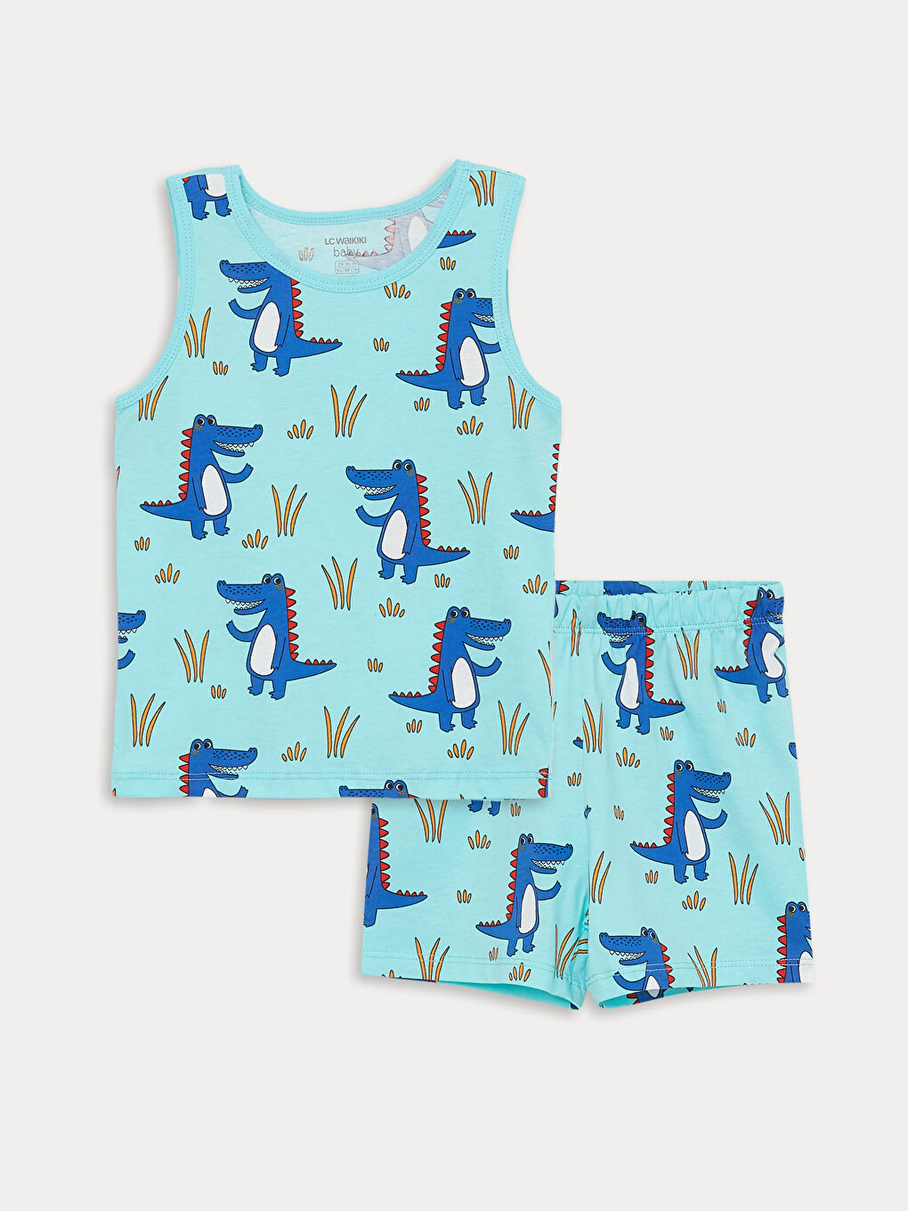 LCW baby Turkuaz Bisiklet Yaka Baskılı Erkek Bebek Pijama Takım