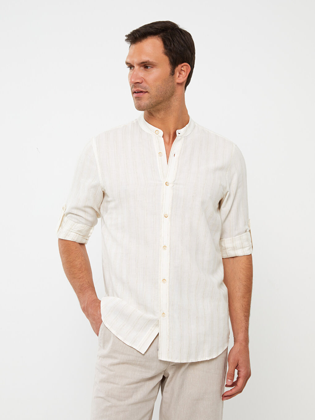 SOUTHBLUE Regular Fit Long Sleeve Striped Linen Blend Men's Shirt -S3BL30Z8-R9J