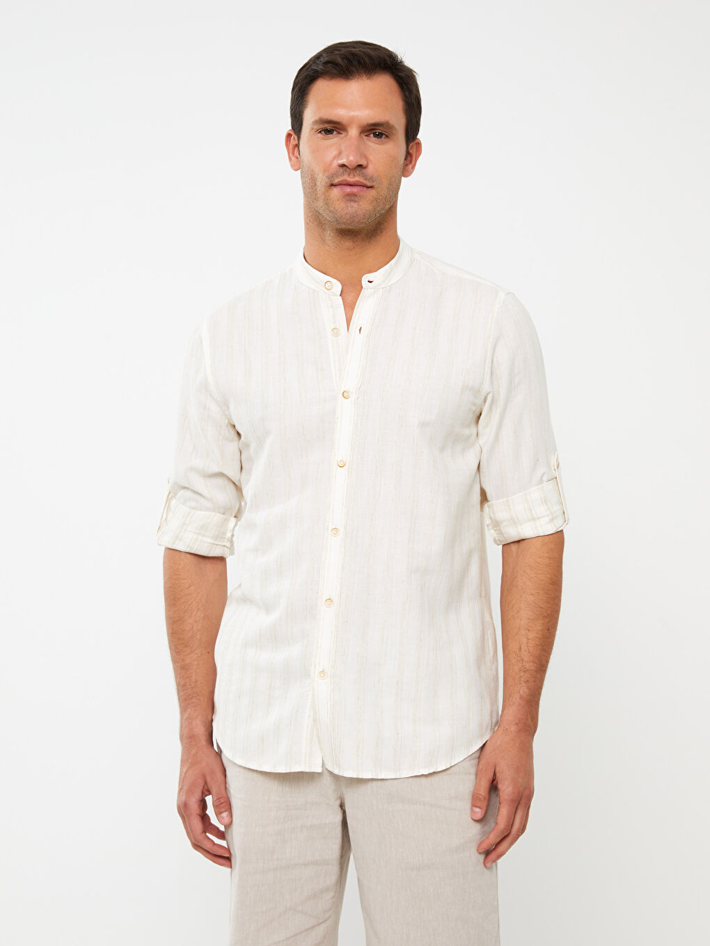 SOUTHBLUE Regular Fit Long Sleeve Striped Linen Blend Men's Shirt -S3BL30Z8-R9J