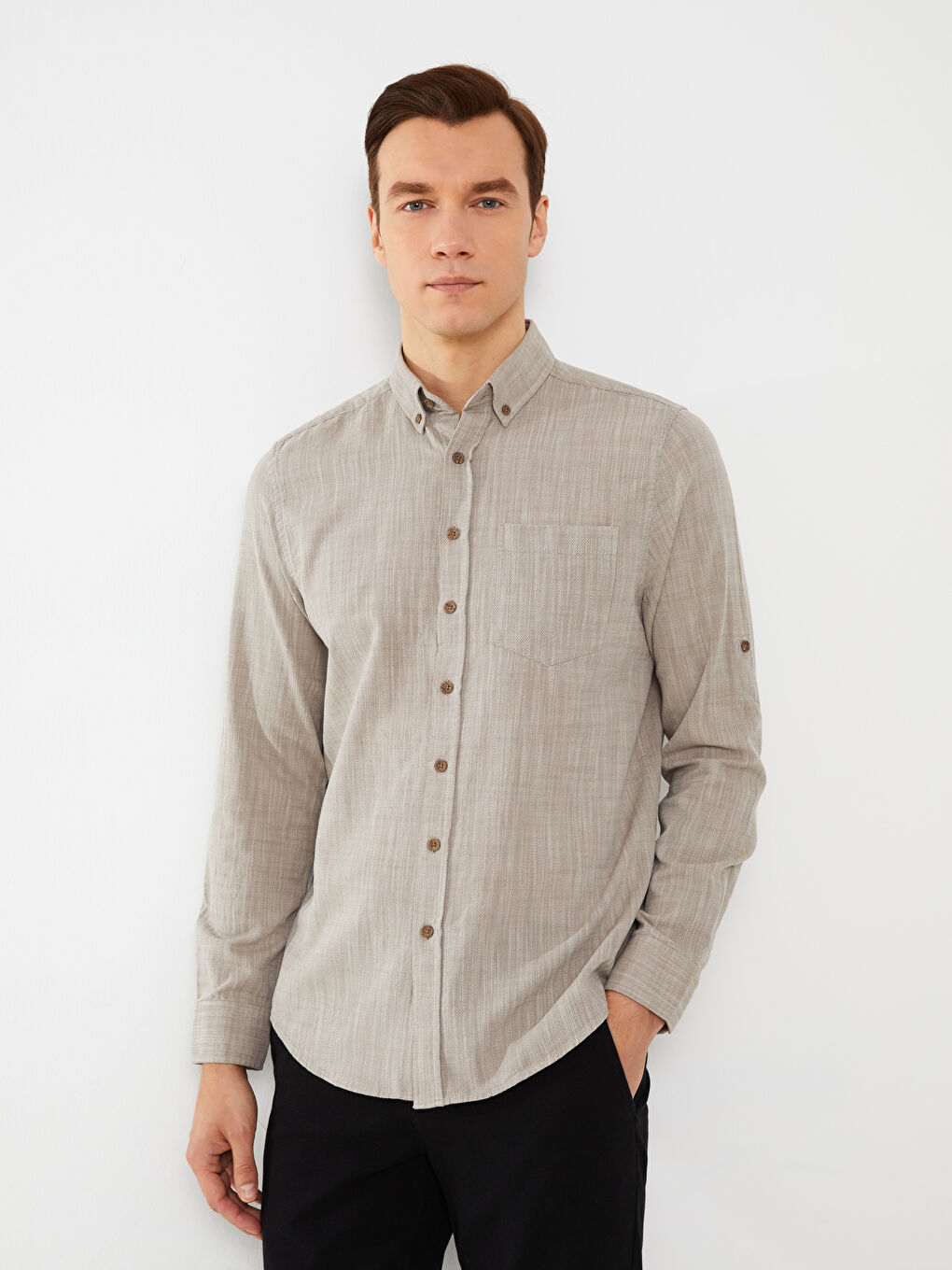 Regular Fit Long Sleeve Poplin Men's Shirt