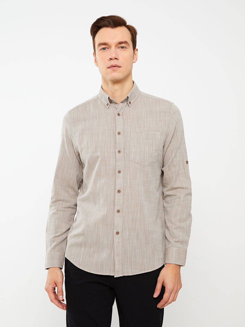 Regular Fit Long Sleeve Poplin Men's Shirt-1