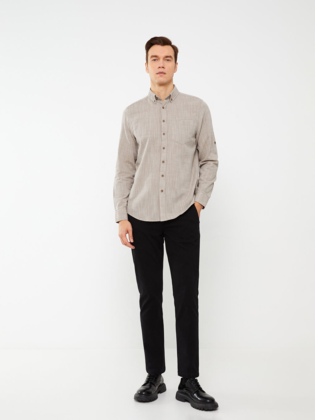 Regular Fit Long Sleeve Poplin Men's Shirt-2