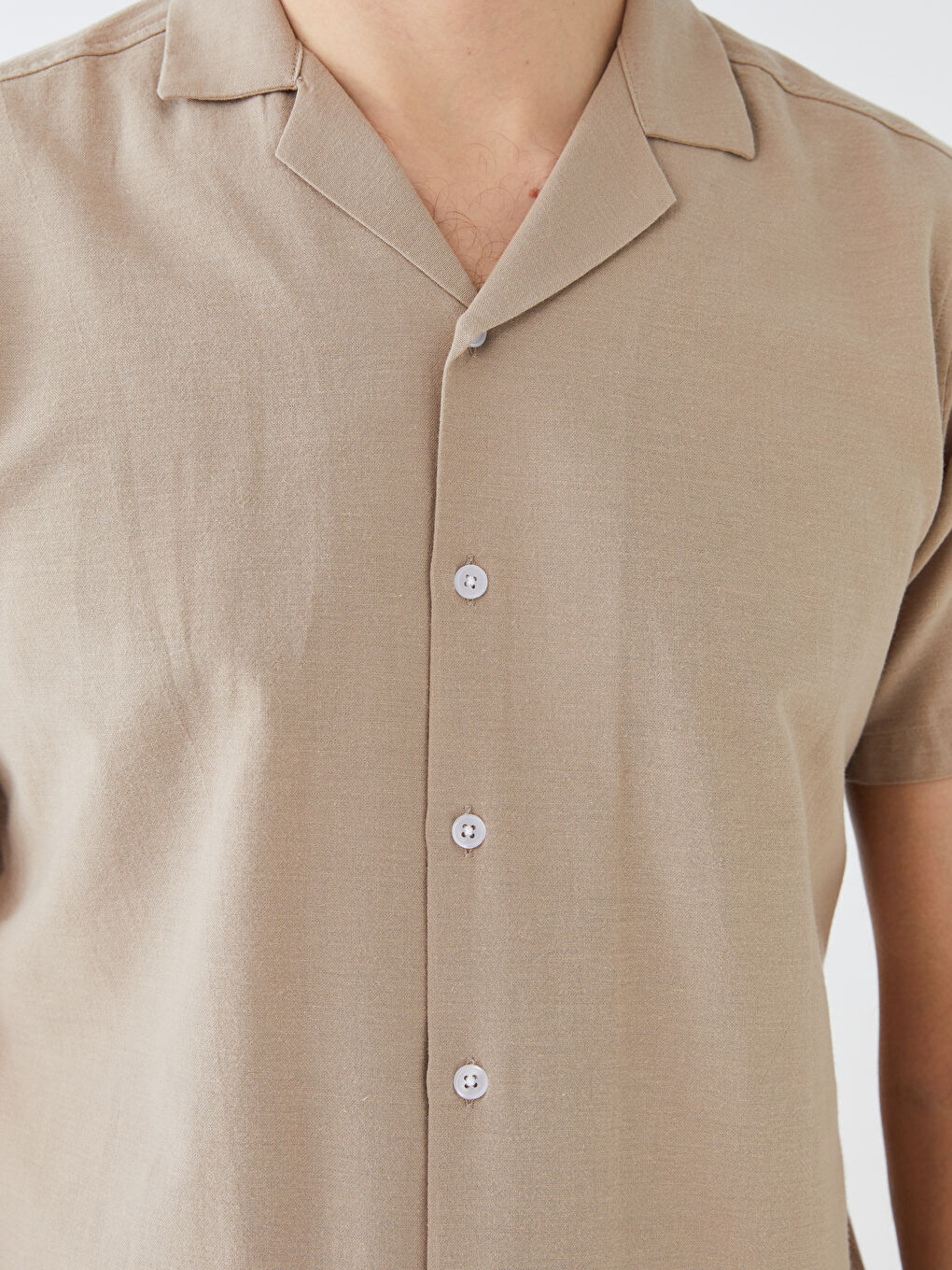 Bej Regular Fit Kısa Kollu Erkek Gömlek-3