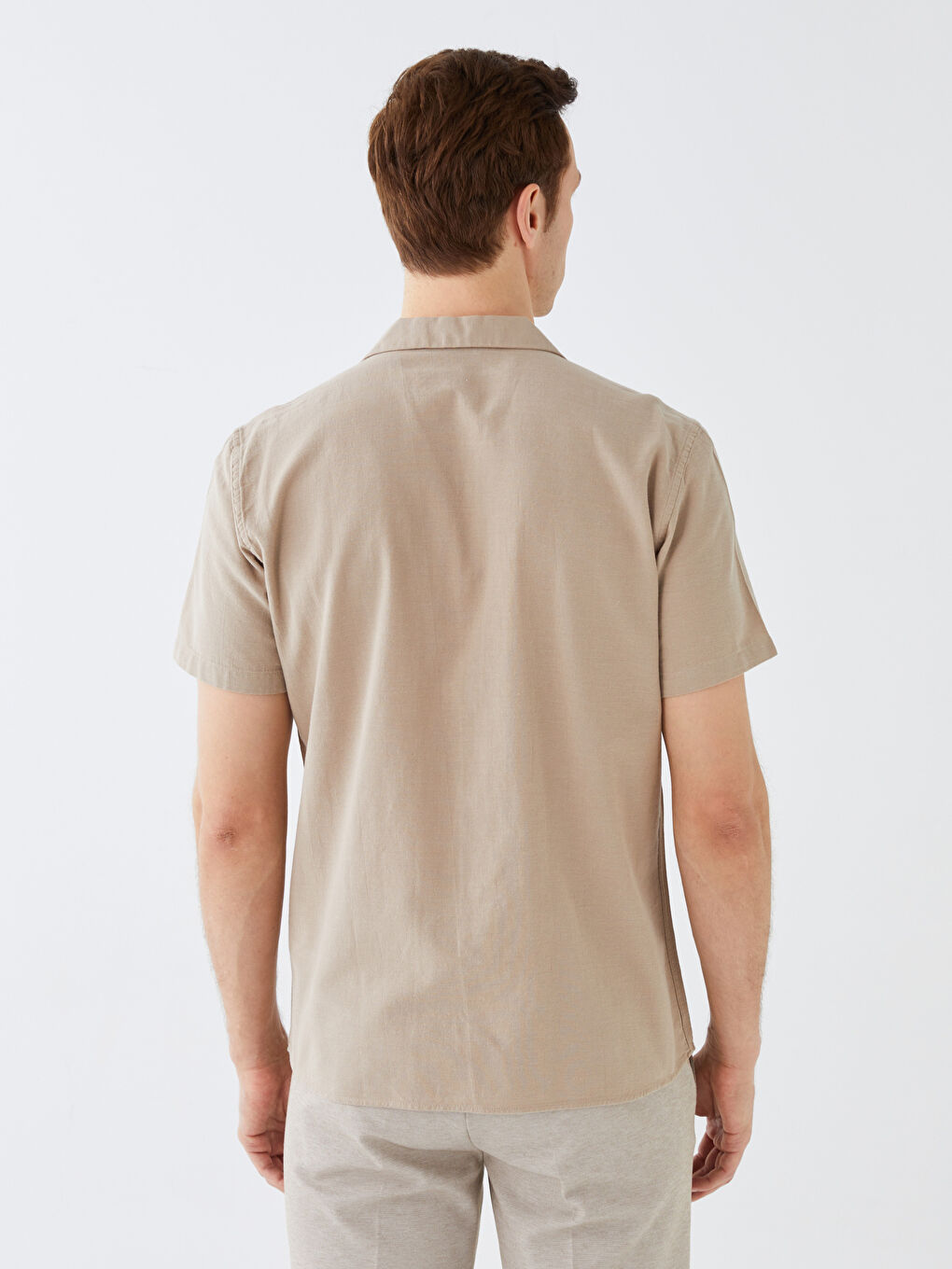 Bej Regular Fit Kısa Kollu Erkek Gömlek-4