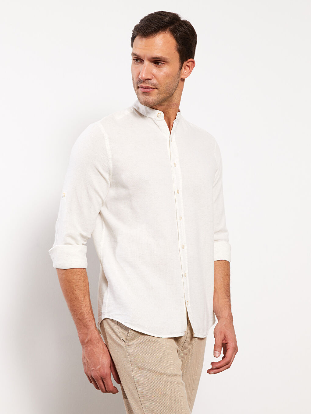Ekru Regular Fit Uzun Kollu Erkek Gömlek