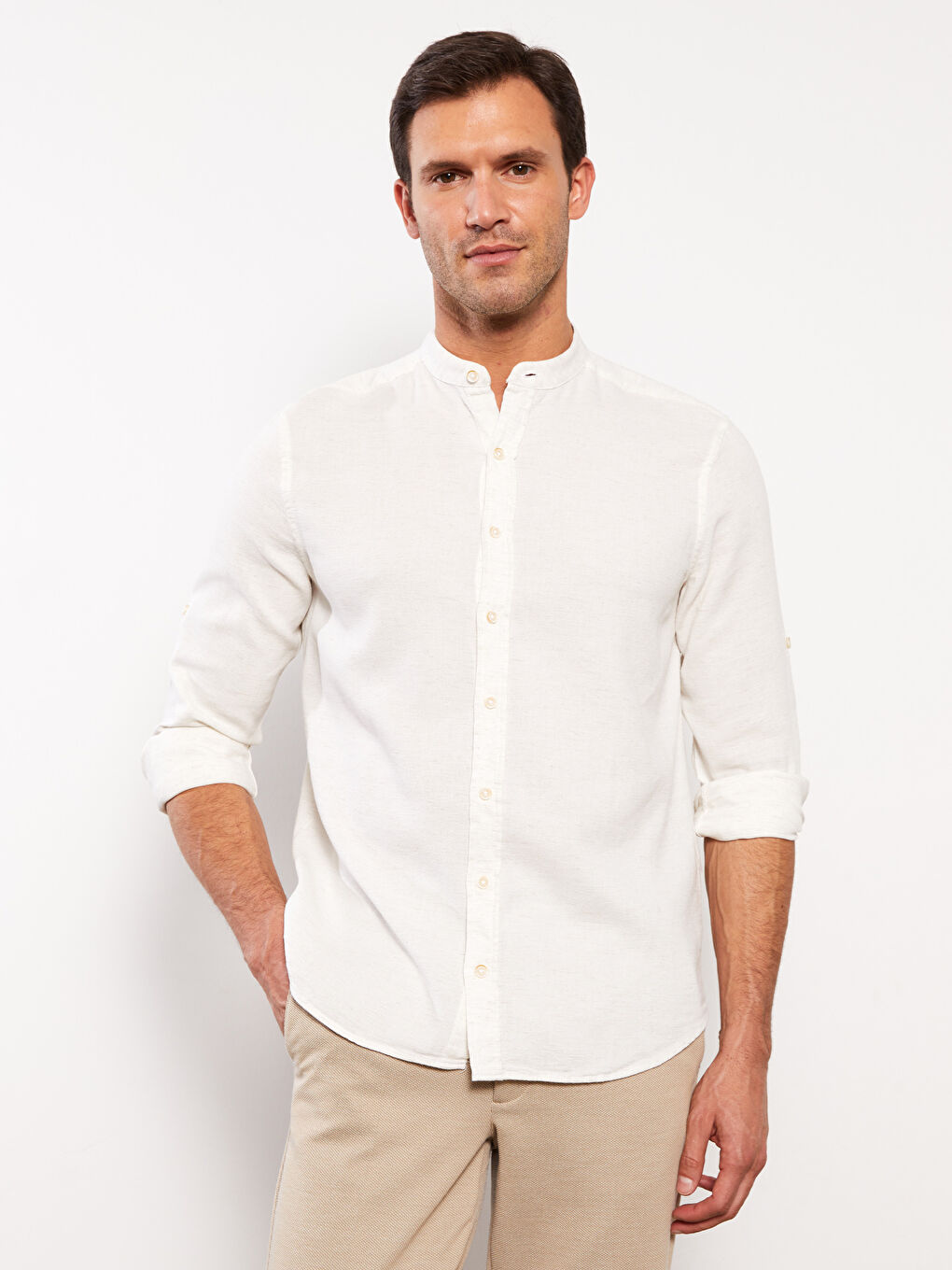 Ekru Regular Fit Uzun Kollu Erkek Gömlek-1