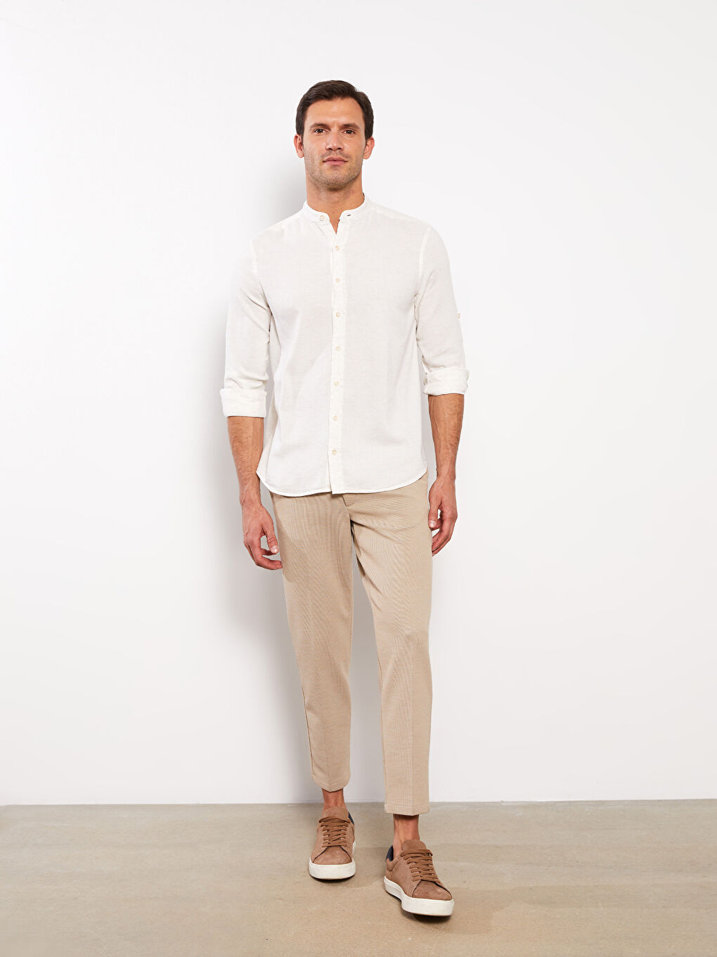 Ekru Regular Fit Uzun Kollu Erkek Gömlek-2