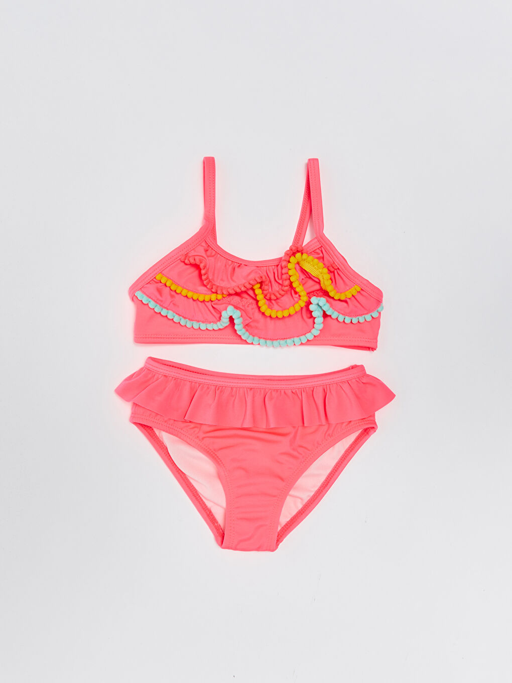 LCW baby Neon Fuşya Esnek Kumaştan Baskılı Kız Bebek Bikini Takımı