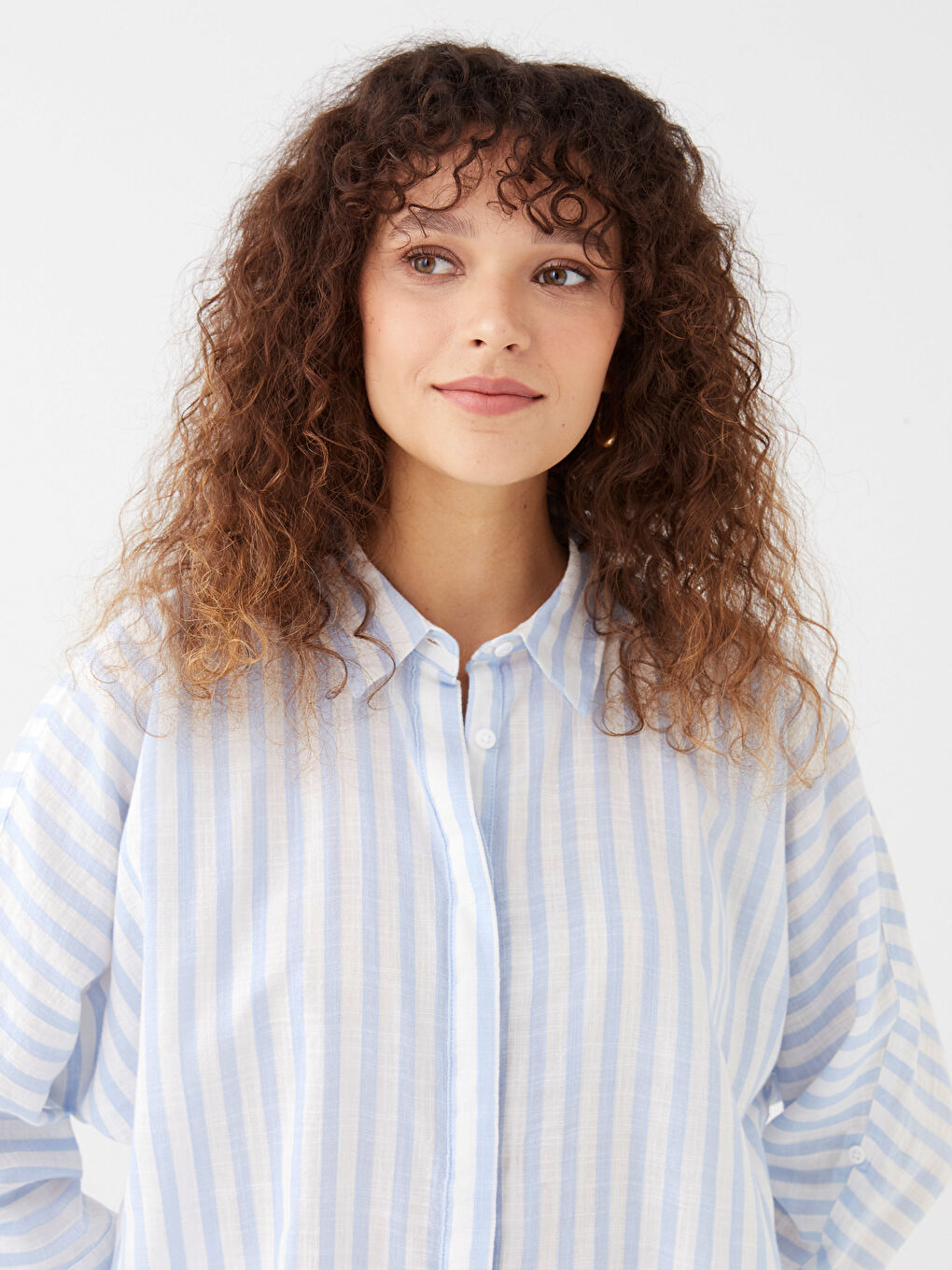 Hidden Button Closure Striped Women's Shirt