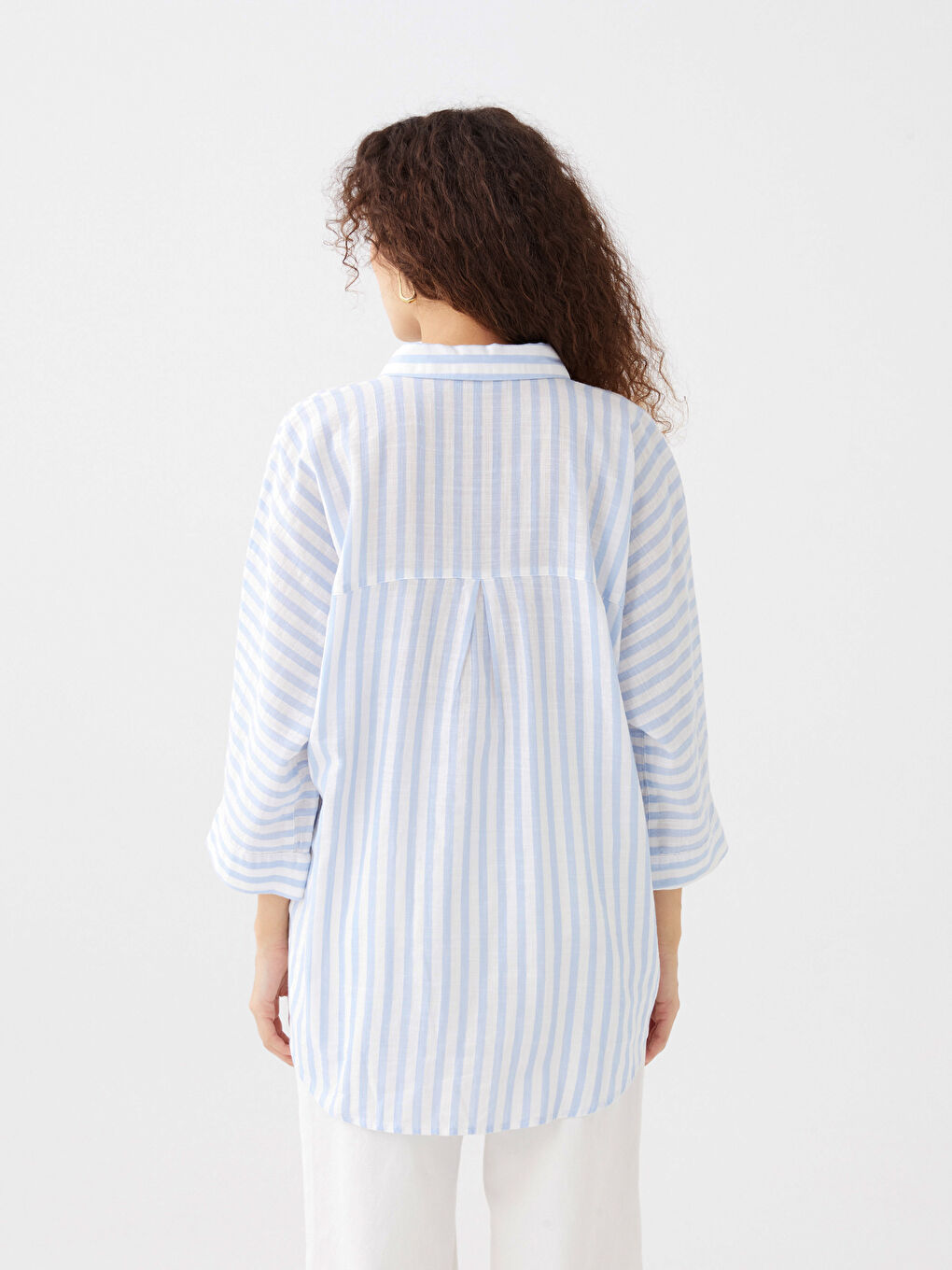 Hidden Button Closure Striped Women's Shirt-4