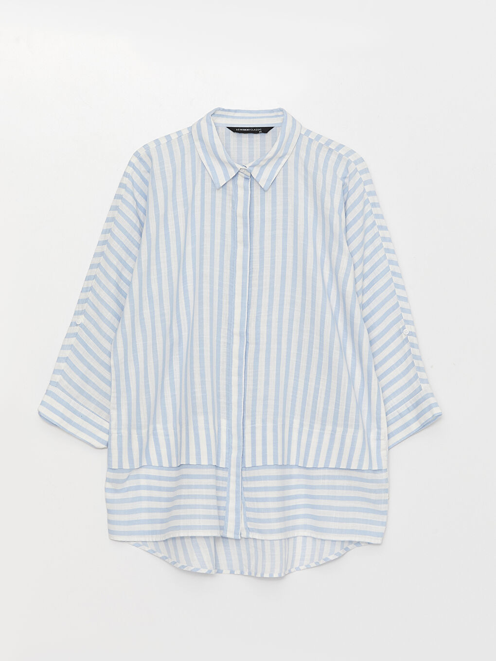 Hidden Button Closure Striped Women's Shirt-5