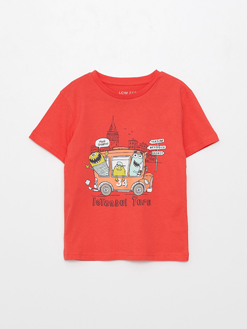 Mercan Bisiklet Yaka Baskılı Kısa Kollu Erkek Çocuk Tişört