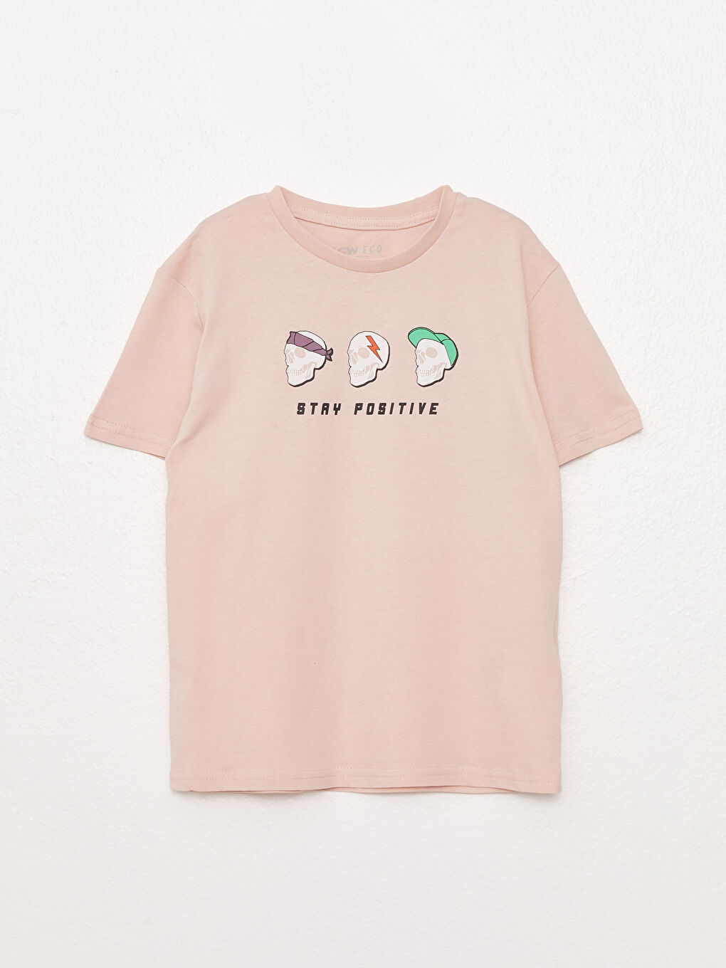 Pembe Bisiklet Yaka Baskılı Kısa Kollu Erkek Çocuk Tişört