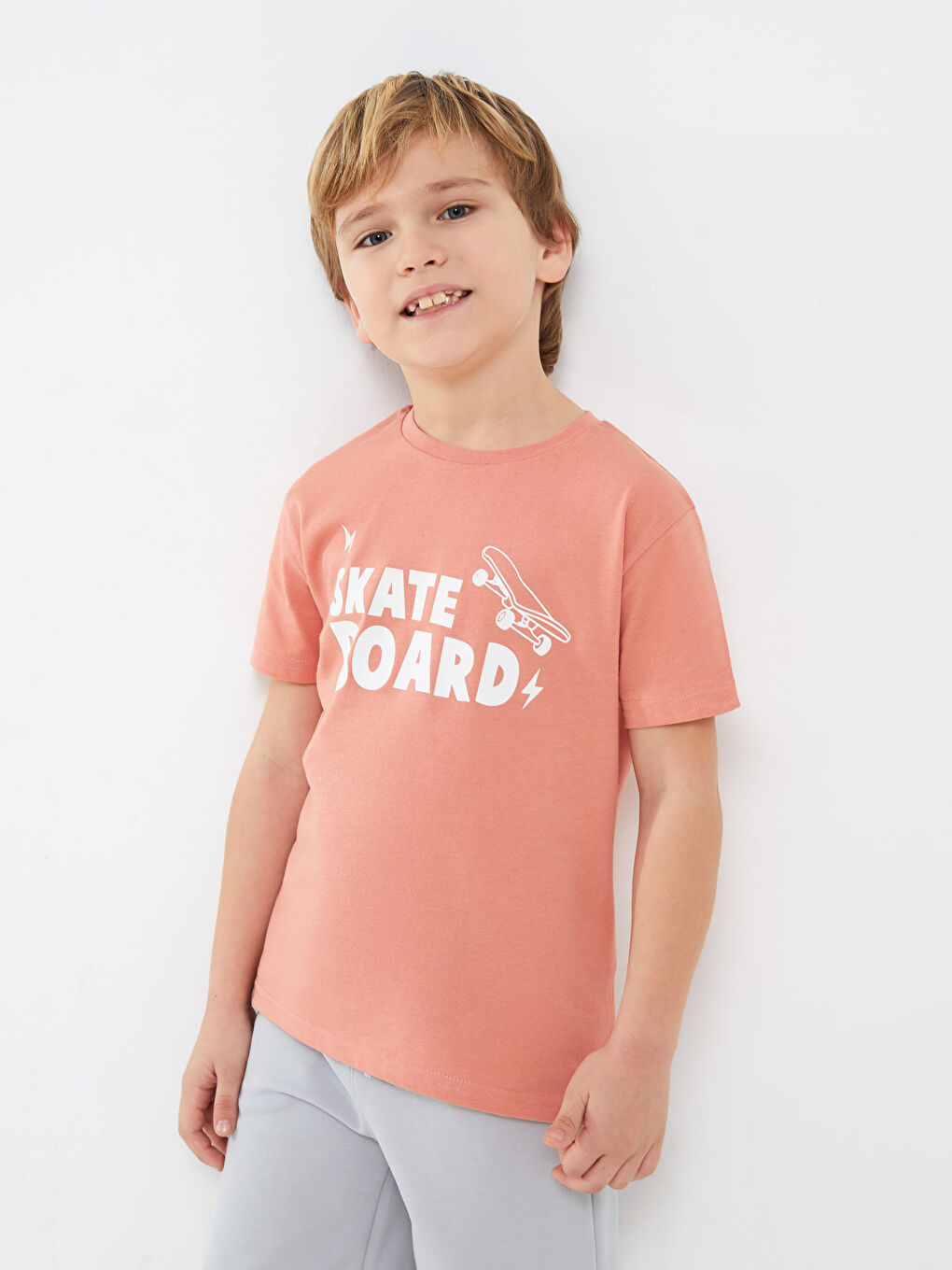 Mercan Bisiklet Yaka Baskılı Kısa Kollu Erkek Çocuk Tişört-1