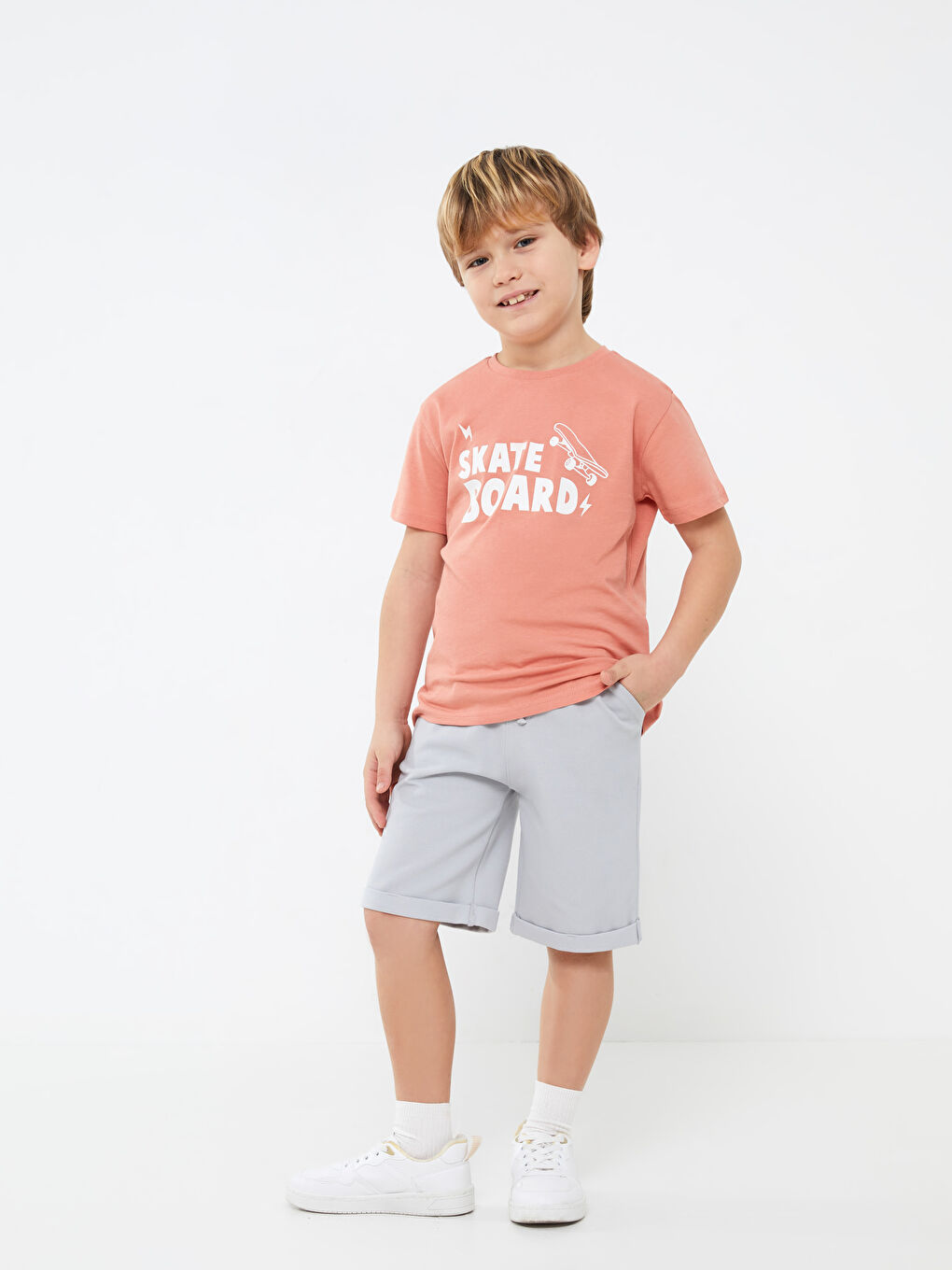 Mercan Bisiklet Yaka Baskılı Kısa Kollu Erkek Çocuk Tişört-2