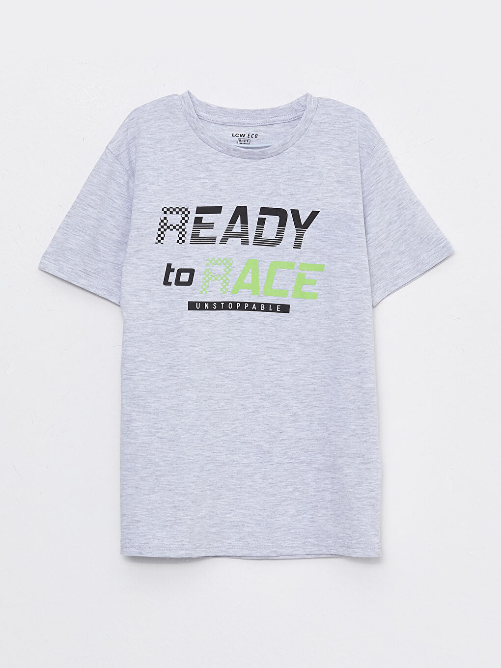 Gri Bisiklet Yaka Baskılı Kısa Kollu Erkek Çocuk Tişört