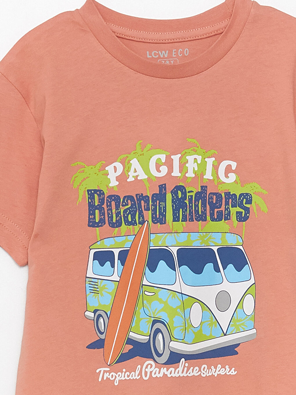 Turuncu Bisiklet Yaka Baskılı Kısa Kollu Erkek Çocuk Tişört-1