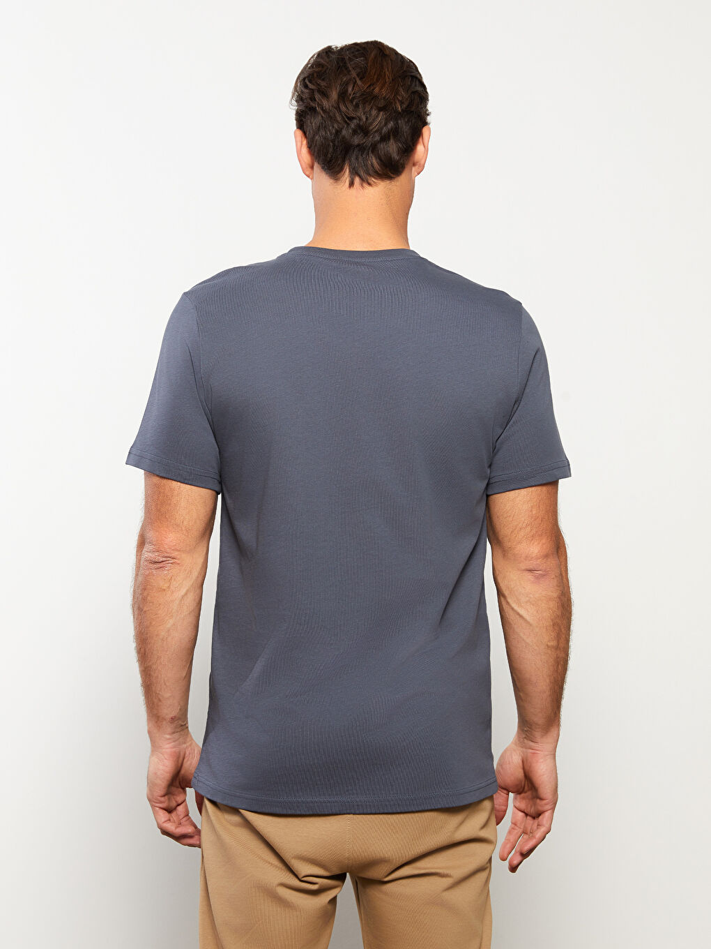 Antrasit Bisiklet Yaka Kısa Kollu Baskılı Penye Erkek Tişört-4