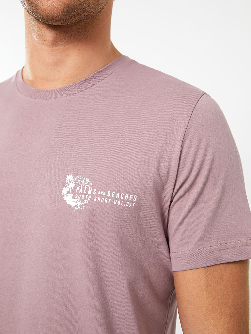 Pembe Bisiklet Yaka Kısa Kollu Baskılı Penye Erkek Tişört-3