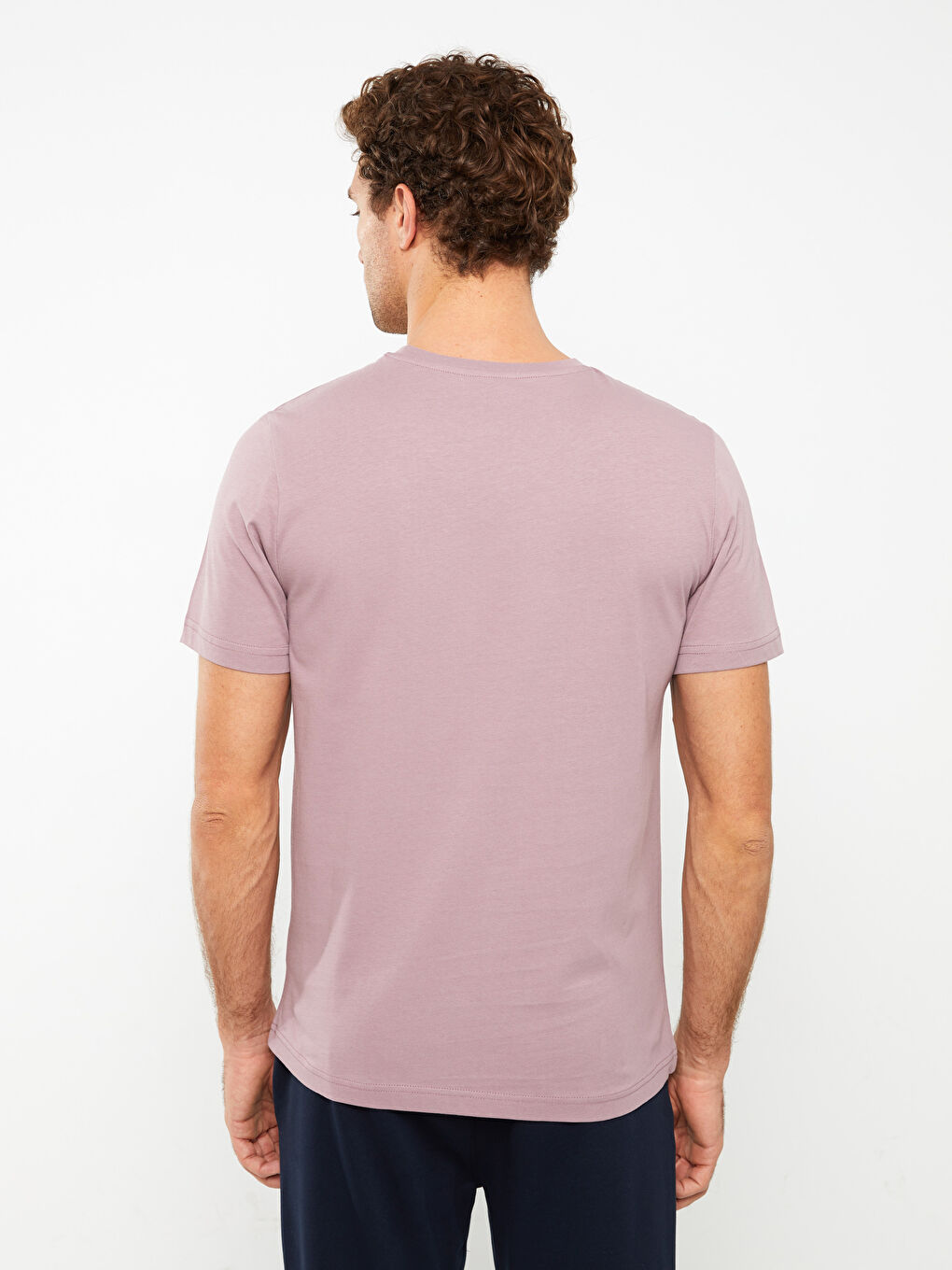 Pembe Bisiklet Yaka Kısa Kollu Baskılı Penye Erkek Tişört-4