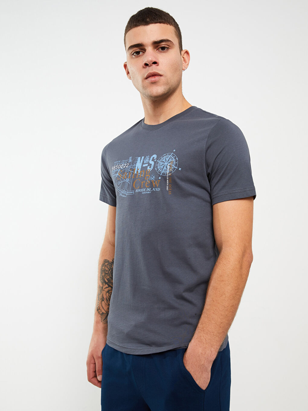 Crew Neck Short Sleeve Printed Combed Cotton Men's T-shirt